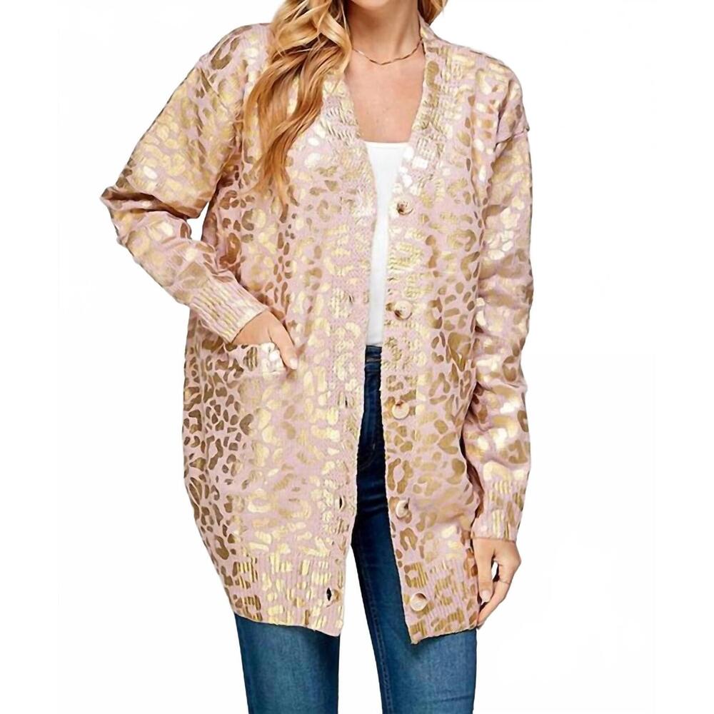 NEW TWENTY TEN foil animal print long cardigan in mauve